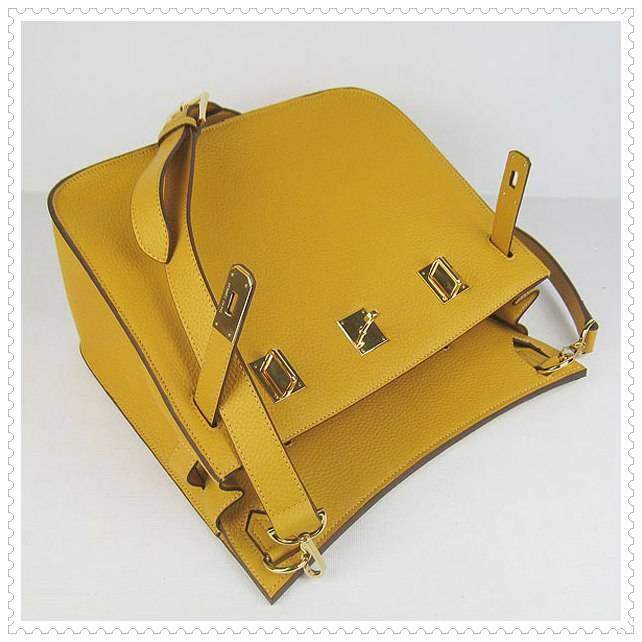 Hermes Jypsiere shoulder bag yellow with gold hardware - Click Image to Close